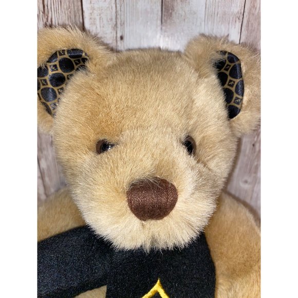 Authentic Fossil 13” Tan Plush Bear Black & Gold Felt Scarf Stuffed Animal Toy - Picture 6 of 14
